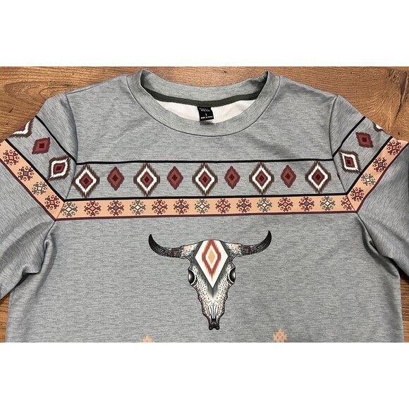 Emery Rose Sweatshirt Womens Large Aztec Western Pullover Cowgirl Graphic Rodeo - Picture 2 of 12